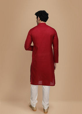 Ruby Red Plain Kurta Set image number 3